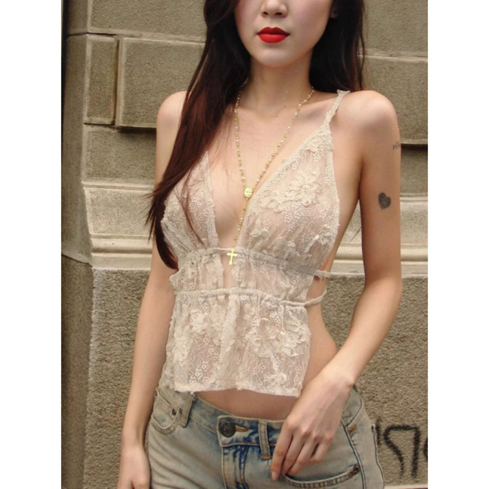 Zara Spring Lace Patchwork Tie Up Vintage Wrap Cami Top